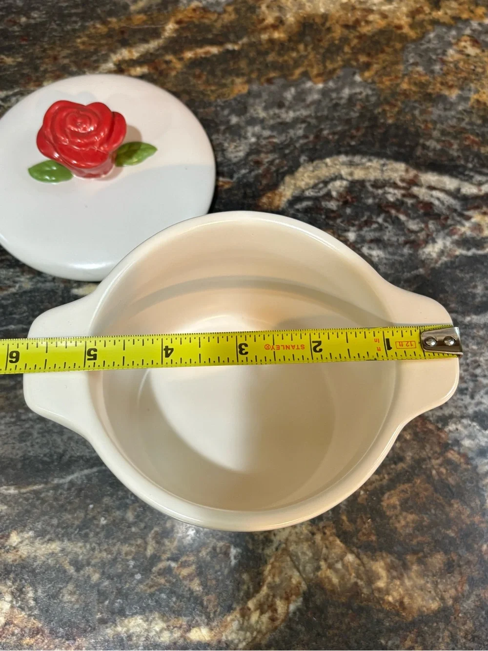 Beauty & The Beast Ceramic Ramekin with Red Rose Lid Rae Dunn